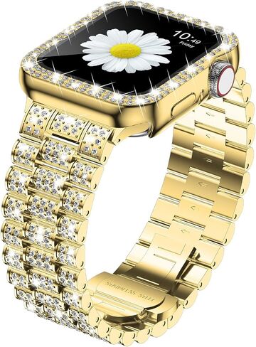 iiteeology Compatible with Apple Watch Band 45mm 44mm 41mm 40mm, Women Rhinestone Stainless Steel Band with Bling Diamond Case for iWatch Series 9/8/7/6/5/4/SE in Saudi Arabia