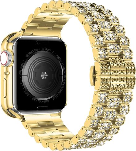 iiteeology Compatible with Apple Watch Band 45mm 44mm 41mm 40mm, Women Rhinestone Stainless Steel Band with Bling Diamond Case for iWatch Series 9/8/7/6/5/4/SE in Saudi Arabia