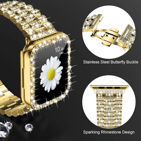 iiteeology Compatible with Apple Watch Band 45mm 44mm 41mm 40mm, Women Rhinestone Stainless Steel Band with Bling Diamond Case for iWatch Series 9/8/7/6/5/4/SE in Saudi Arabia