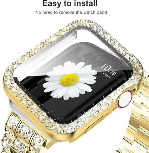 iiteeology Compatible with Apple Watch Band 45mm 44mm 41mm 40mm, Women Rhinestone Stainless Steel Band with Bling Diamond Case for iWatch Series 9/8/7/6/5/4/SE in Saudi Arabia