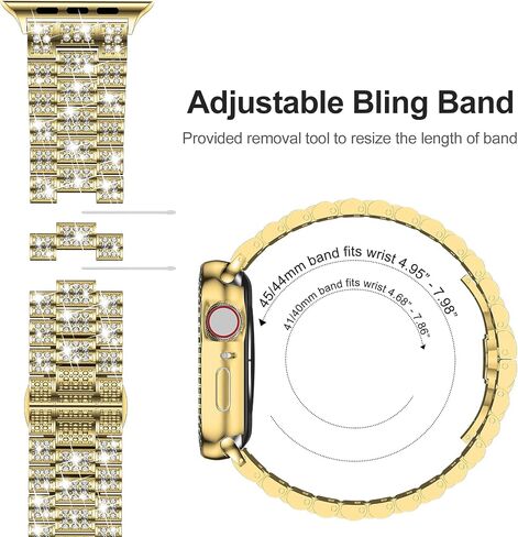 iiteeology Compatible with Apple Watch Band 45mm 44mm 41mm 40mm, Women Rhinestone Stainless Steel Band with Bling Diamond Case for iWatch Series 9/8/7/6/5/4/SE in Saudi Arabia
