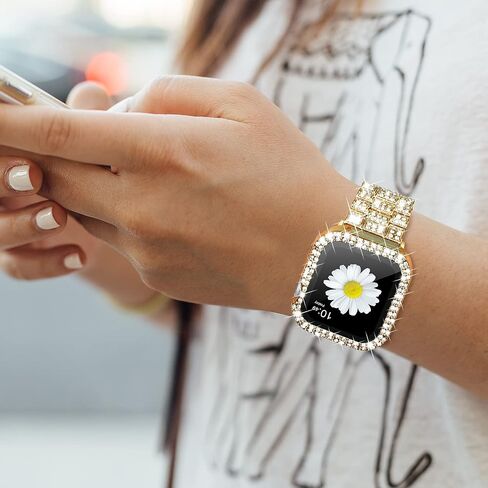iiteeology Compatible with Apple Watch Band 45mm 44mm 41mm 40mm, Women Rhinestone Stainless Steel Band with Bling Diamond Case for iWatch Series 9/8/7/6/5/4/SE in Saudi Arabia