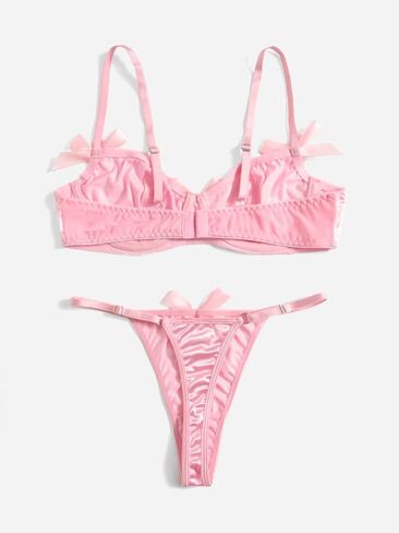 Milumia Women 2 Piece Satin Push Up Lingerie Set Bow Decor Matching Bra and Panty Sets in Saudi Arabia