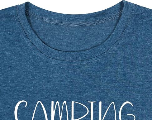قمصان المشي لمسافات طويلة والتخييم للنساء تي شيرتات برسومات مضحكة قمصان Happy Camper مطبوعة عليها حروف غير رسمية in Saudi Arabia