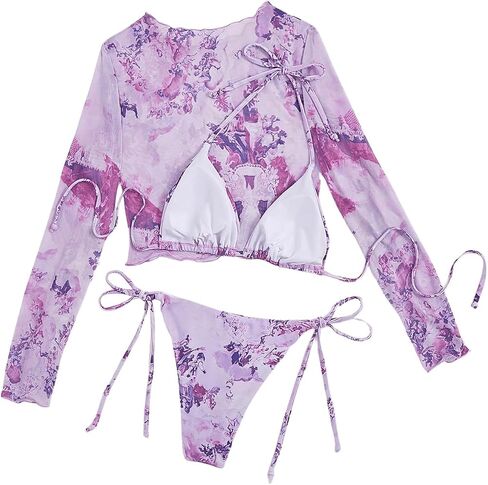 SHENHE Women's 3 Piece Halter Swimsuits Triangle Tie Side Cheeky Bikini Set with Cover Up in Saudi Arabia