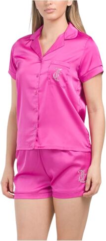 Juicy Couture Women’s Satin Short Sleeve Notch Collar Shirt and Shorts Pajama Set in Saudi Arabia