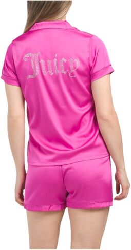Juicy Couture Women’s Satin Short Sleeve Notch Collar Shirt and Shorts Pajama Set in Saudi Arabia