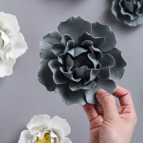 ALYCASO Peony Ceramic Flower Wall Décor Artificial 3D Flower Wall Art for Living Room Home Hallway Bedroom Kitchen Farmhouse Bathroom Dining Room, Caesious, 4.72 inch in Saudi Arabia