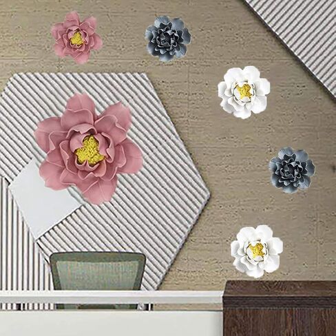 ALYCASO Peony Ceramic Flower Wall Décor Artificial 3D Flower Wall Art for Living Room Home Hallway Bedroom Kitchen Farmhouse Bathroom Dining Room, Caesious, 4.72 inch in Saudi Arabia