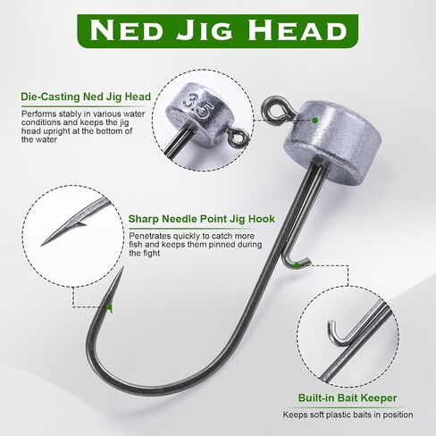 مجموعة طعم صيد السمك من Goture Ned Rig، طعوم Ned Rig لصيد الأسماك، طعوم Ned Rig البلاستيكية الناعمة، خطافات Ned Rig الطعوم الناعمة للمياه العذبة المالحة، ديدان صيد السمك Ned Jig Head، هدية صيد للرجال in Saudi Arabia