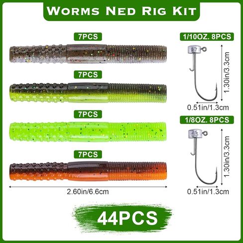 مجموعة طعم صيد السمك من Goture Ned Rig، طعوم Ned Rig لصيد الأسماك، طعوم Ned Rig البلاستيكية الناعمة، خطافات Ned Rig الطعوم الناعمة للمياه العذبة المالحة، ديدان صيد السمك Ned Jig Head، هدية صيد للرجال in Saudi Arabia