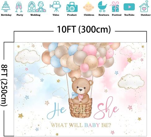 Mocsicka Bear Hot Air Balloon Backdrop Pink or Blue Bear Gender Reveal Background We Can Bearly Wait Gender Reveal Party Cake Table Decoration Photo Booth Props (7x5ft) in Saudi Arabia