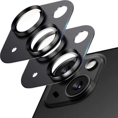 2 Pack Camera Lens Protector for iPhone 15/iPhone 15 Plus/iPhone 14/iPhone 14 Plus, Aluminum Alloy Tempered Glass Camera Cover Screen, Anti-drop, Case Friendly- Black Titanium in Saudi Arabia