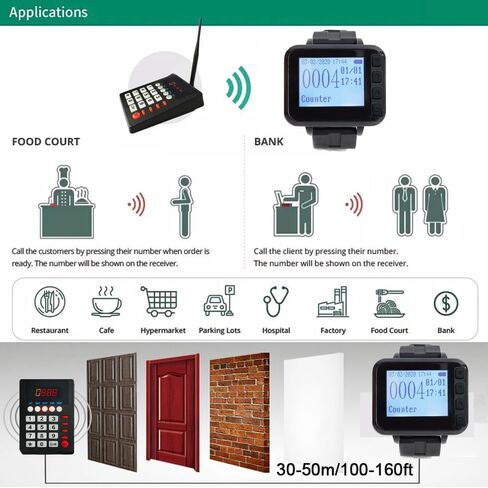 Restaurant Pager System Wireless Calling System Kitchen Paging Waiter System, A Chef Paging Waiter's Keypad Transmitter,5 Watch Display Receivers Cook Press to Call Waiter to Take Dishes in Kuwait