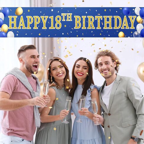 زينة عيد الميلاد السادس عشر والثامن والخمسين من بواو للأولاد، خلفية ساحة لافتة عيد ميلاد باللونين الأزرق الداكن والذهبي، زينة لحفلات أعياد الميلاد السعيدة للرجال (الثامن عشر) in Kuwait