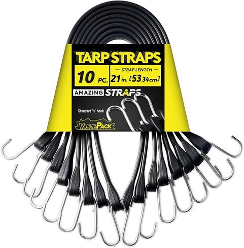Rubber Bungee Cords Heavy Duty Outdoor with 1.8X Max Stretch & Over 176 lbs Load, 100% EPDM Black Bungee Straps with Standard S Hooks for Cargo, Tarps, Van, Truck, Motorcycle, Weatherproof (10 Pack) in Kuwait