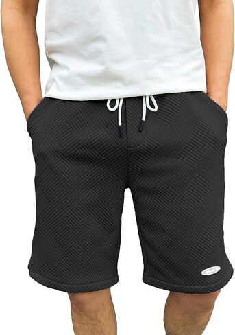 Men's Casual Beach Shorts Drawstring Elastic Waist Waffle Texture Shorts for Men Jogging Hiking Golf Shorts in Saudi Arabia