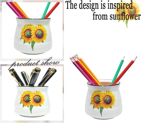Sunflower Gifts Pen Pencil Holder for Desk Cute Ceramic Pencil Cup Holder Desk Accessories Organizer Decoration Home Office School Gift for Girls Women(White) in Saudi Arabia