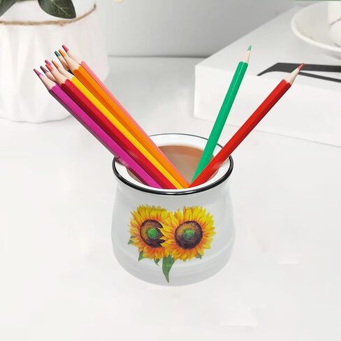 Sunflower Gifts Pen Pencil Holder for Desk Cute Ceramic Pencil Cup Holder Desk Accessories Organizer Decoration Home Office School Gift for Girls Women(White) in Saudi Arabia
