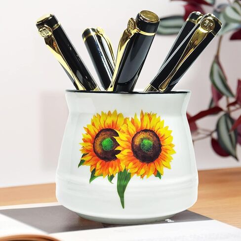 Sunflower Gifts Pen Pencil Holder for Desk Cute Ceramic Pencil Cup Holder Desk Accessories Organizer Decoration Home Office School Gift for Girls Women(White) in Saudi Arabia