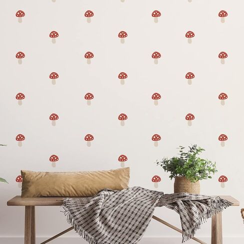 funlife 72 PCS Boho Mushroom Wall Decals Peel and Stick, Vintage Mushroom Kids Wall Stickers, Mushroom Wall Art Decor for Kids Bedroom Nursery Room Playroom Living Room, Pink Mushroom in Saudi Arabia
