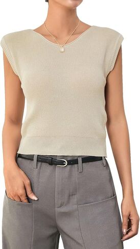 Women's Cap Sleeve Knit Sweater Vests Casual Sleeveless Pullover Tank Tops Trendy Summer T Shirt Tops in Saudi Arabia