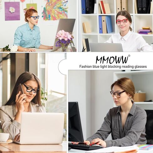 MMOWW 4 عبوات من نظارات القراءة كبيرة الحجم، قارئات لطيفة على طراز أوبرا للنساء باللون الأزرق تحجب الضوء +1.5 in Saudi Arabia