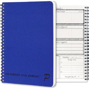 Pursuit Goal Journal - 6 Month Undated Productivity Planner for Goal Setting - Daily Planner, Weekly Planner, Monthly Planner, Notebook, 6x8.5inch (Blue)