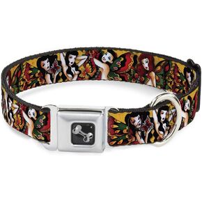 Dog Collar Seatbelt Buckle Tattoo Johnny Butterfly Girl 16 to 23 Inches 1.5 Inch Wide