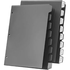 HABGP 16Pcs/2 Set 3 Ring Binder Dividers with Tabs, 16 Pcs Dividers for 3 Ring Binder, Black Plastic Paper Protectors, Sturdy Letter Size Page Dividers 3 Hole Punch Index Divider for School Office
