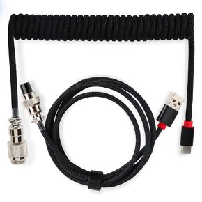 YIMAGUJRX Custom Coiled USB C Cable for Gaming Keyboard, Mechanical Keyboard Cable with Detachable Metal Aviator (White)