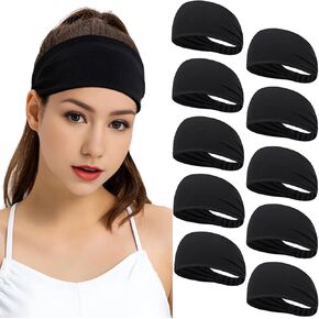 Workout Headbands for Women, Yoga Headband for Exercise, Sport, Running, Fitness, Pilates, Spa, Gym Sweatband Unisex Headband, 10 Pack, Black