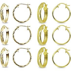 Sterling Silver 3mm High Polished & Diamond-Cut Lightweight Click-Top Round Hoop Earrings, Choose a Size or Hoop Set