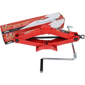 K Tool International 63100 1.5 Ton Automotive Scissor Jack for Garages, Repair Shops, and DIY, Compact, Portable, 3,000 lbs. Capacity, Lifting Range 4.1" - 15.2", Alloy Steel, Long Crank Handle, Red