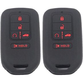 2pcs 5 Buttons Black Silicone Smart Key Fob Cover Case Skin Protector Bag Compatible with Honda 2019 2020 2021 Civic Accord Pilot CR-V CRV Insight Passport Key Remote A2C81642600