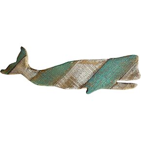 GAPLUM Nautical Wood Hanging Whale Wall Decor, Rustic Whale Wall Hanging Ornament Beach Nautical Ocean Decor for Home, Sea Shore Ocean Beach Decoration, Wooden Whale Wall Sculpture 16''L
