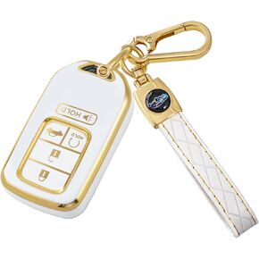 Car Key Fob Cover Fit for Nissan Altima Sentra Rogue Pathfinder Murano Armada Maxima Versa 5 Buttons Soft TPU Key Case Shell Protector with Leather Keychain(White)