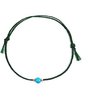 Navy Red Rainbow Skyblue Green Gemstone Silver Ball Daily Wish Thread Bracelet Gift for Mom Girlfriend Boyfriend BF Couple 11 inches