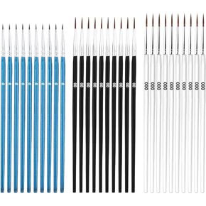 30pcs Tiny Detail Paint Brushes, Fine Paint Brush with 3 Sizes #0#00#000 Small Liner Tip Paint Brush for Crafts Watercolor Acrylics Oil Face Art Miniature Painting(White, Red, Blue)