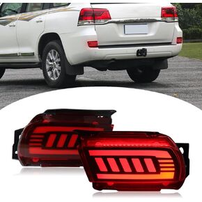 LED Rear Bumper Reflector Light DRL Sequential Turn Signal Light Tail Brake Fog Lamp Compatible with Toyota Land Cruiser Prado FJ150 2010-2020 Plug and play (Smoked lens)