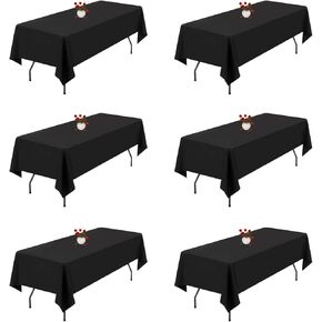 Blissource 6 Pack Black Tablecloth Rectangle Table 60x84 Inch,Rectangle Table Cloths for 6 Foot Rectangle Tables,Winkle Resistant Polyester Washable Table Cloths for Parties,Wedding,Dining