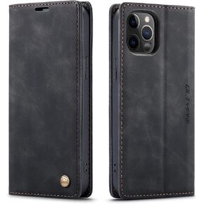 QLTYPRI Wallet Case for iPhone 12 iPhone 12 Pro [6.1 Inch], Vintage Folio PU Leather Case with Card Slots Magnetic Closure Kickstand Flip Shockproof Phone Cover for iPhone 12/12 Pro - Black
