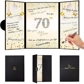 70th Birthday Party Decorations, Black Gold 70th Birthday Guest Book Alternative for Men Women, Great 70th Birthday Gifts, 70th Birthday Signature Book,70 Birthday Signing Card Board