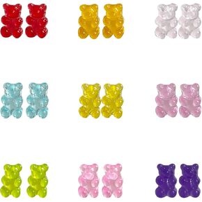 Just Follow 8Pairs Gummy Bear Earrings Set,Colorful Cartoon Resin Candy Dangle Earrings for Women
