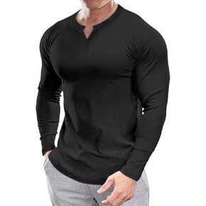 Muscle Cmdr Men's Slim Fit V Neck Casual Shirts Long&Short Sleeve Muscle Henley T-shirt Stylish Business Top