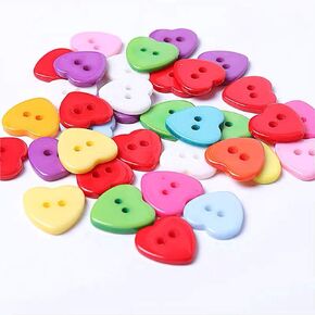 200pcs 14MM Heart Shaped Multicolor 2 Holes Plastic Sewing Buttons for Sewing Scrapbooking Knitting