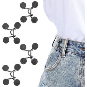 Andibro Pant Waist Tightener, 4 Set Jean Buttons for Loose Jeans, Adjustable Waist Buckle Set Adjustable Waistband Tightener Button for Jeans to Make Smaller for Pants Jeans Skirts No Sewing Required