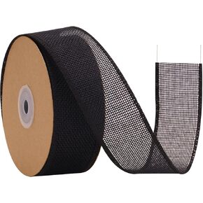Black Wired Burlap Ribbon, 1-1/2" x 11 Yards Wired Ribbons for Graduation, Wide Burlap Ribbon with Spool, Wired Ribbon for Gift Wrapping, Arts and Crafts, Present Ribbon, Ornament, Wreath