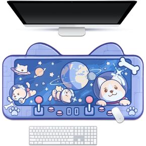 BelugaDesign Axolotl Desk Mat | Kawaii Cute Anime Cartoon Keyboard PC Laptop Pastel Large Gaming Setup Accessories Mouse Pad | Machine Washable Nonslip Rubber Base Desk Blotter Protector (Pink White)