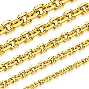 Cable Chain Stainless Steel Necklace for Men Women, 3/5/8/10/13MM Width, 18K Gold/Black Metal/316L Stainless Steel Sturdy Rolo Link Chain Necklace, 18-30inch Length